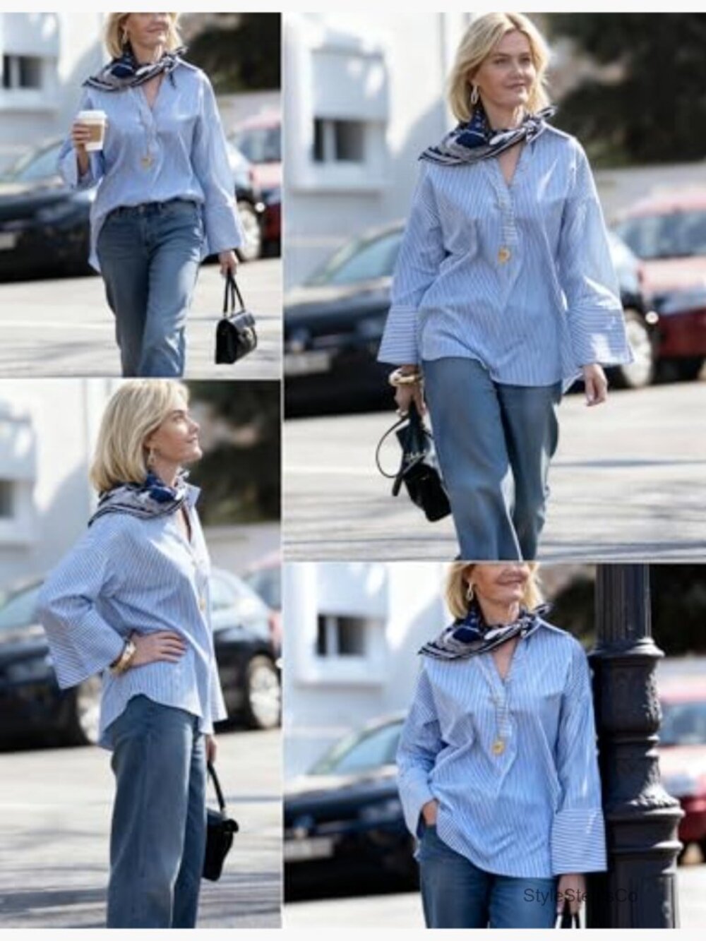 Oversized Striped Button Down Shirt Henley Long Sleeve Collared Office Blouse - Picture 4 of 7